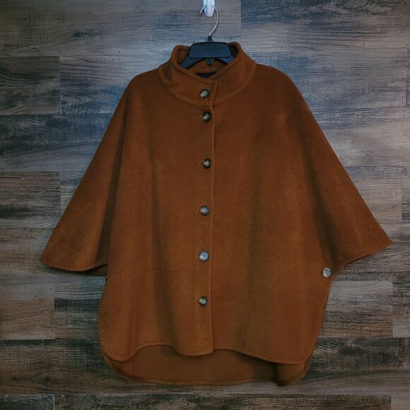 Rebecca Elliot Poncho OS Wool Blend Saddle Brown Western Boho NWOT - Picture 1 of 6